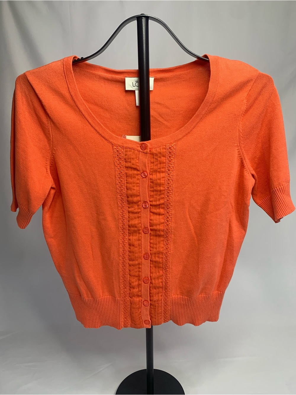 LOFT Bright Orange Short-Sleeve Button-Front Knit Top